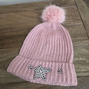 Victoria's Secret Pink Beanie with Pom-Pom and Star Accents